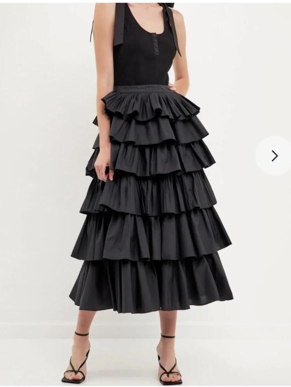 English Factory Pleated Tiered Maxi Skirt Size‎ M Party Wedding